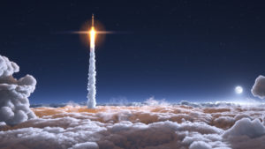 rocket launch through the clouds